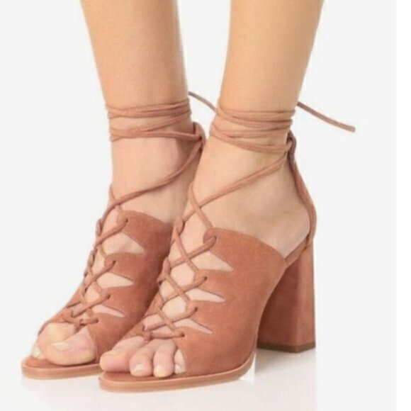 Loeffler Randall sandals womens 8 Helene Brown Lace-Up Split Suede Sandals - Picture 1 of 14